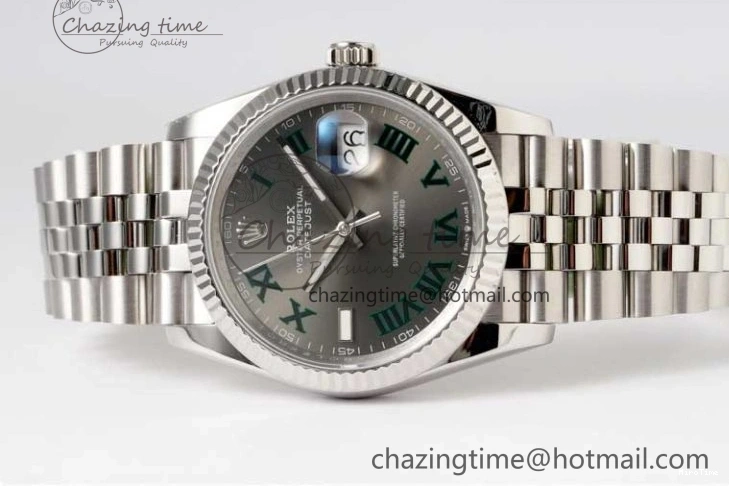 MiroTime 0425 DateJust 36mm SS DIWF 1:1 Best Edition 904L Steel Gray Dial Green Markers on Jubilee Bracelet SA Upgraded 2312